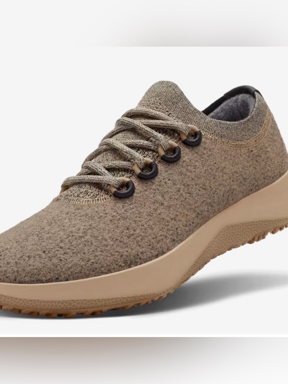 allbirds Woman’s Wool Dasher 2 Runner Mizzles in Hazy Beige/Rugged Khaki US 8.5